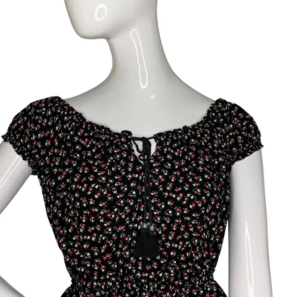 Forever 21 Mini Dress Short Sleeve Black Multicolor Floral Print Size S